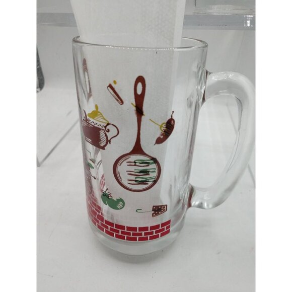 4 Hazel Atlas Vintage Kitchen-ThemedGlass Beer Mugs/1950's Root Beer W/Red Brick - Picture 5 of 9